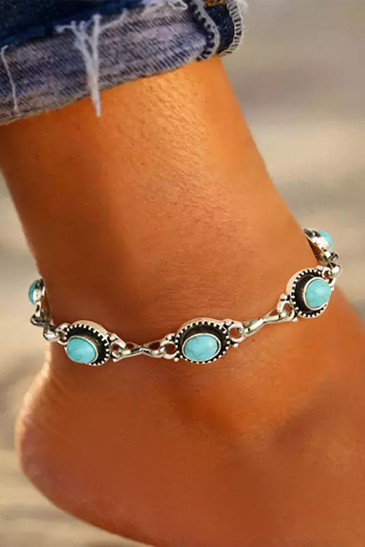 Silver Bohemian Turquoise Anklet