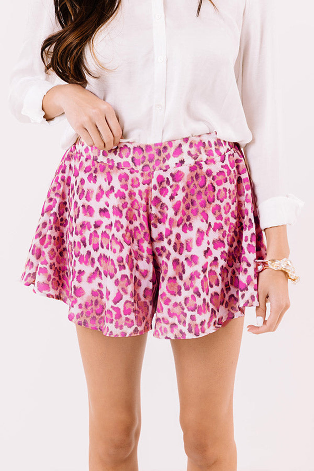 Rose Leopard Print Flutter Shorts