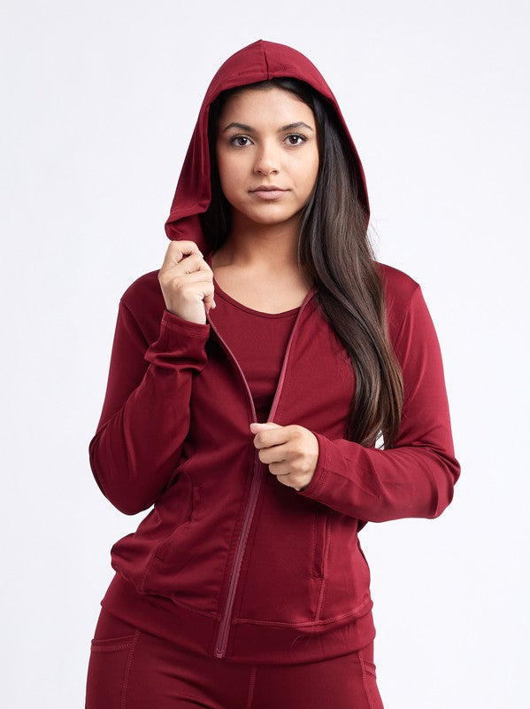Athletic Zip-Up Fitted Hoodie Jacket with Pockets