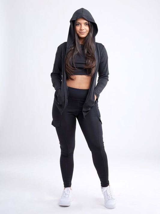Athletic Zip-Up Fitted Hoodie Jacket with Pockets