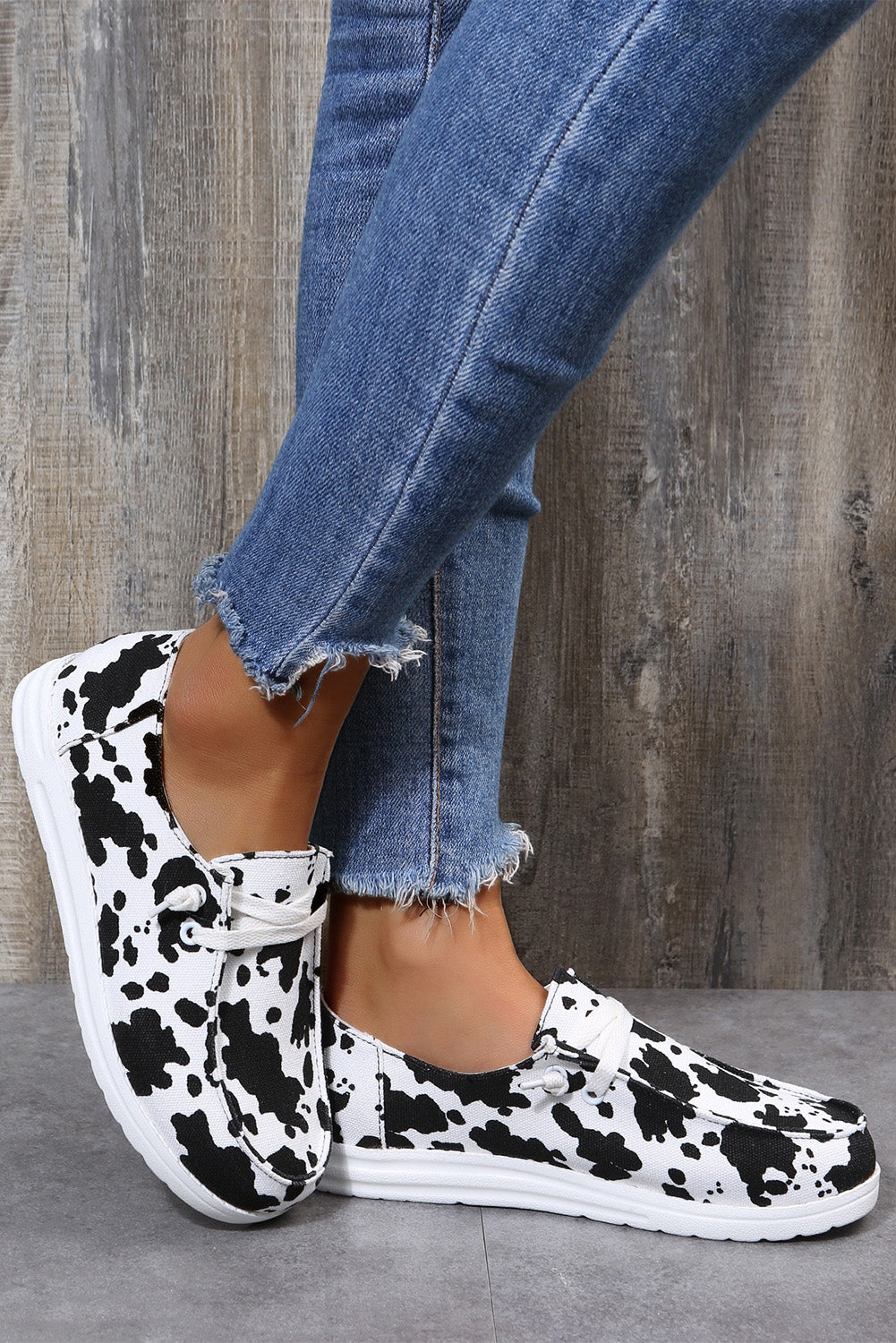 White Cow Print Sneakers