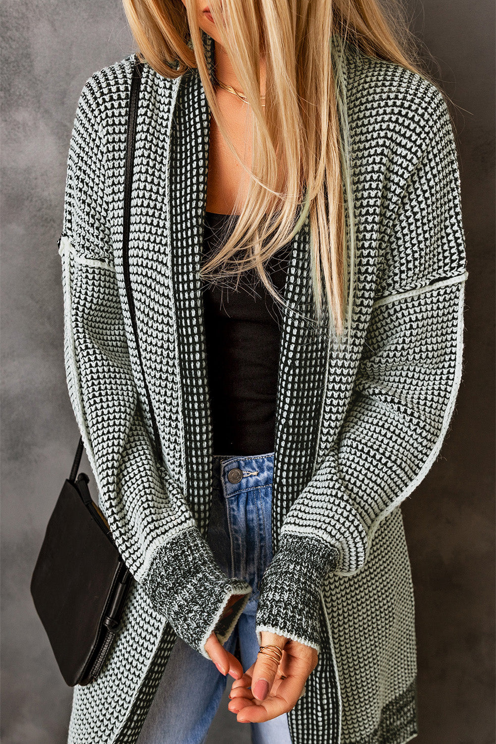 Plaid Knitted Cardigan