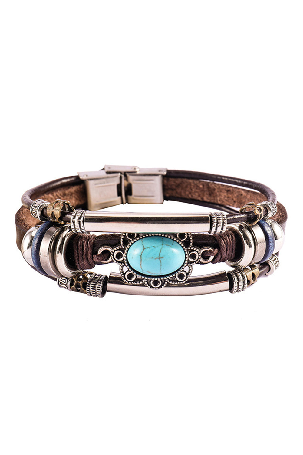 Turquoise Faux Leather Multi-layered Bracelet