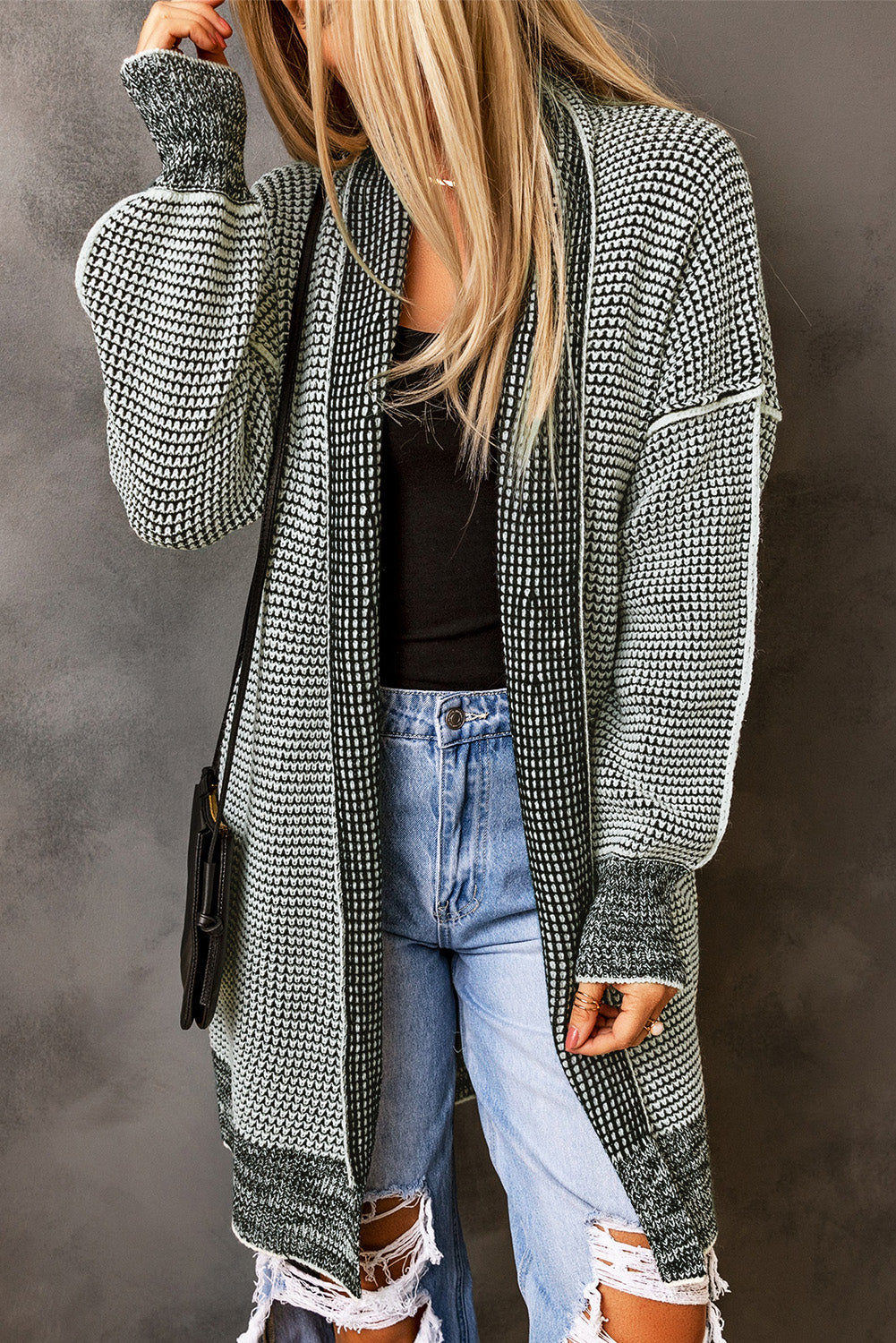 Plaid Knitted Cardigan