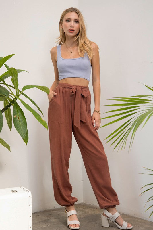 Solid Pants With Waist Belt