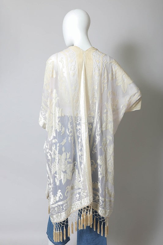 Velvet Mesh Tapestry Tassel Kimono