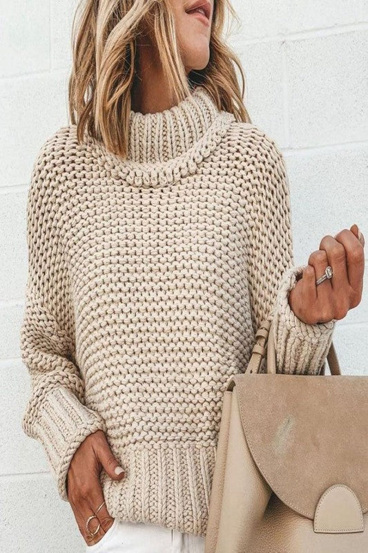 Wide Ribbed Round Neck Long Sleeve Sweater