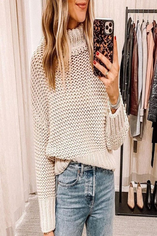 Wide Ribbed Round Neck Long Sleeve Sweater