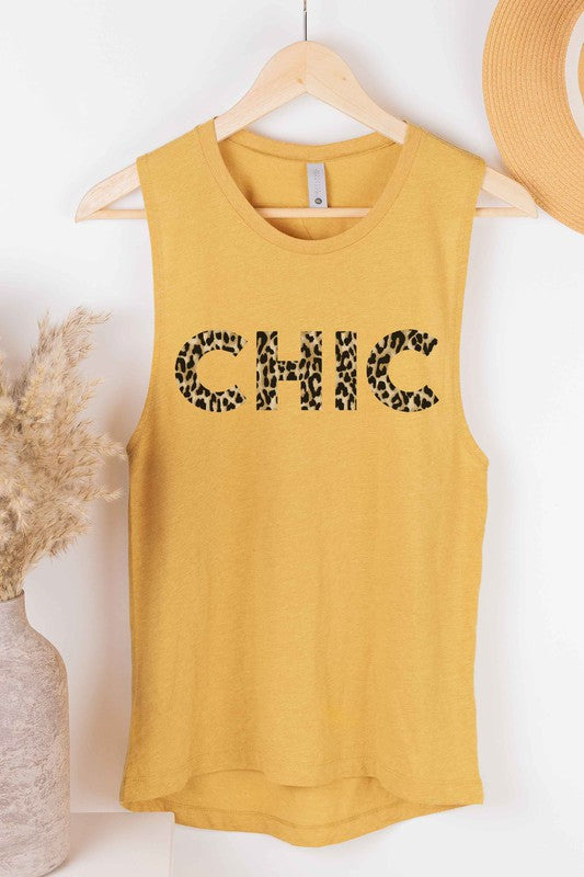 LEOPARD MUSTARD CHIC GRAPHIC MUSCLE TANK