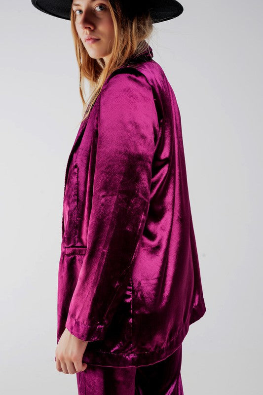 Purple velvet oversized blazer