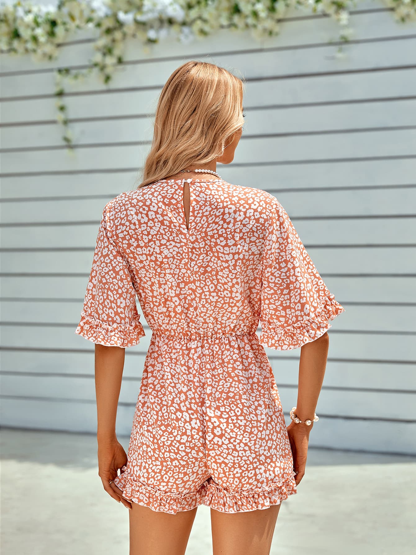 Ditsy Floral Ruffled Surplice Romper