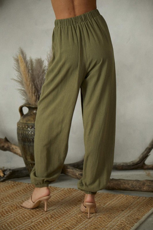 Solid Pants With Waist Belt