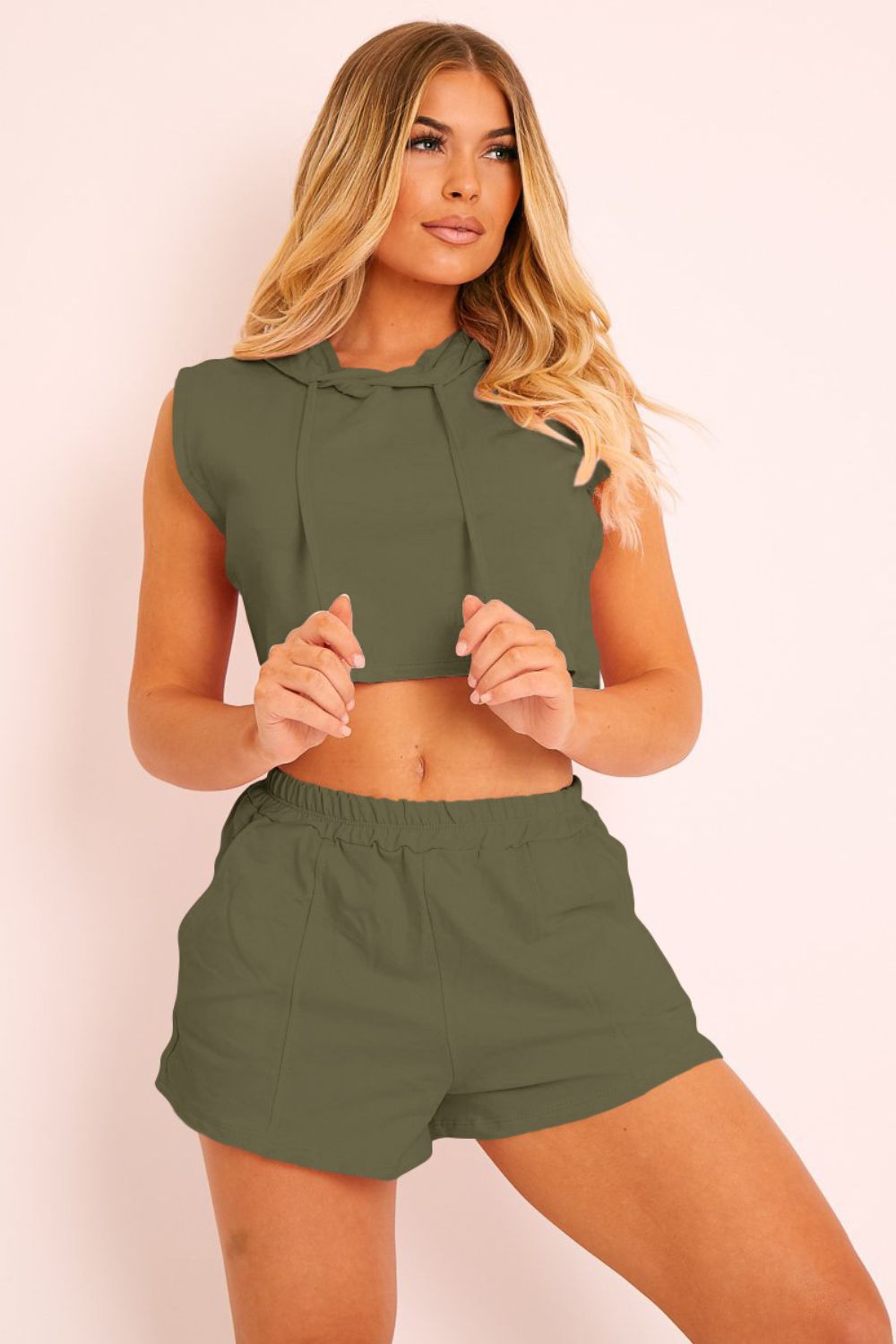 Hooded Crop Top & Pocketed Shorts