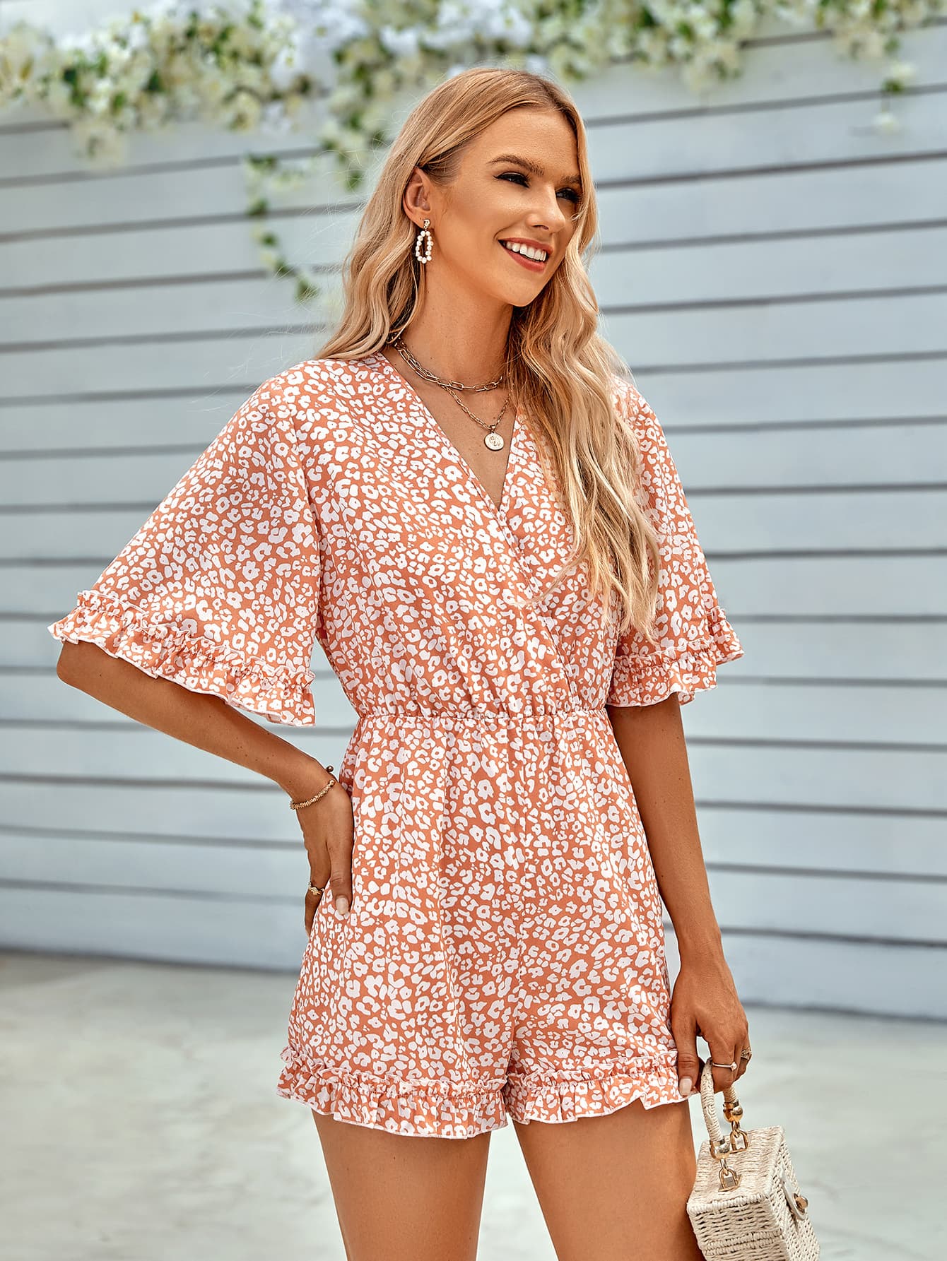 Ditsy Floral Ruffled Surplice Romper