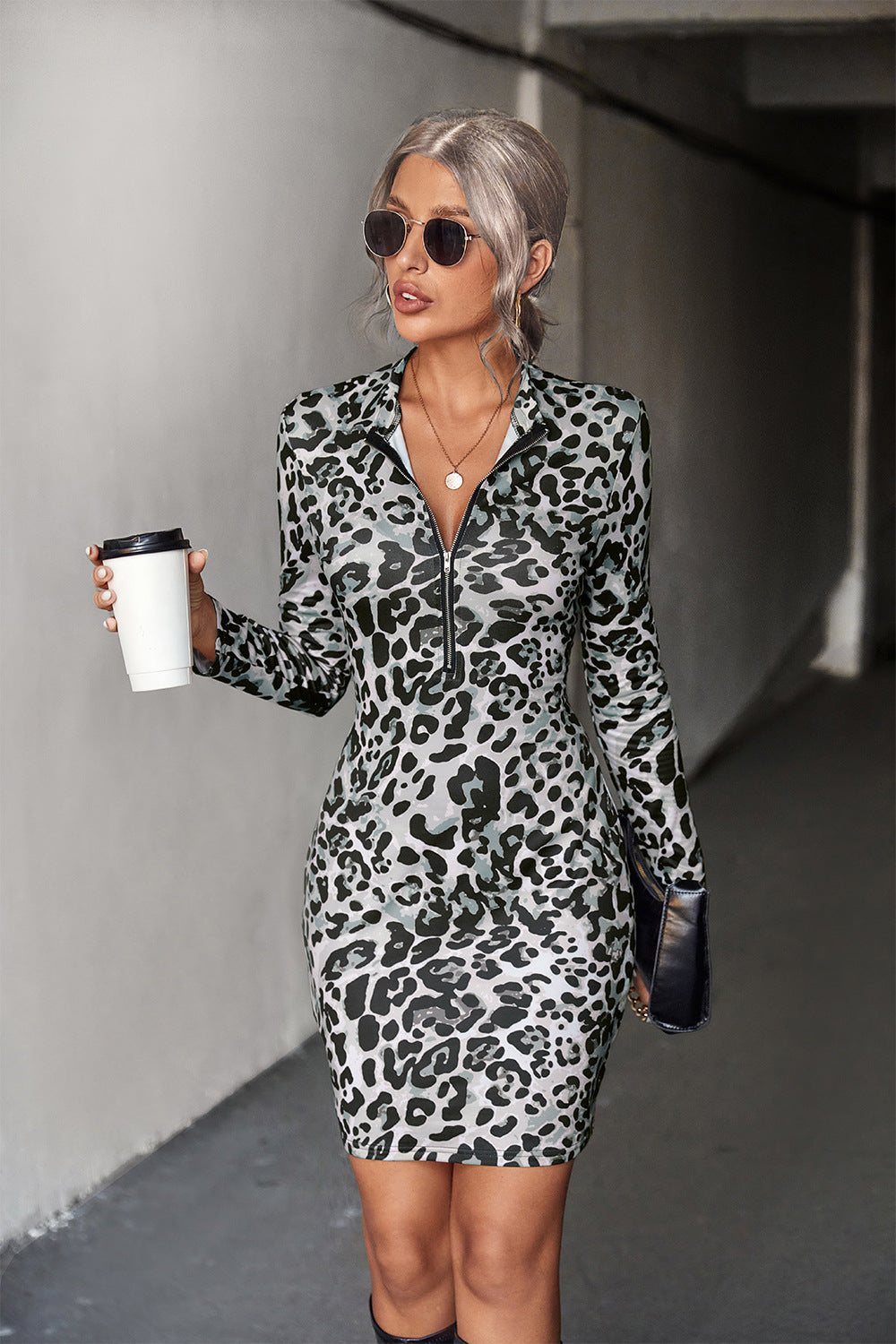 Leopard Half-Zip Mini Dress - Love Me