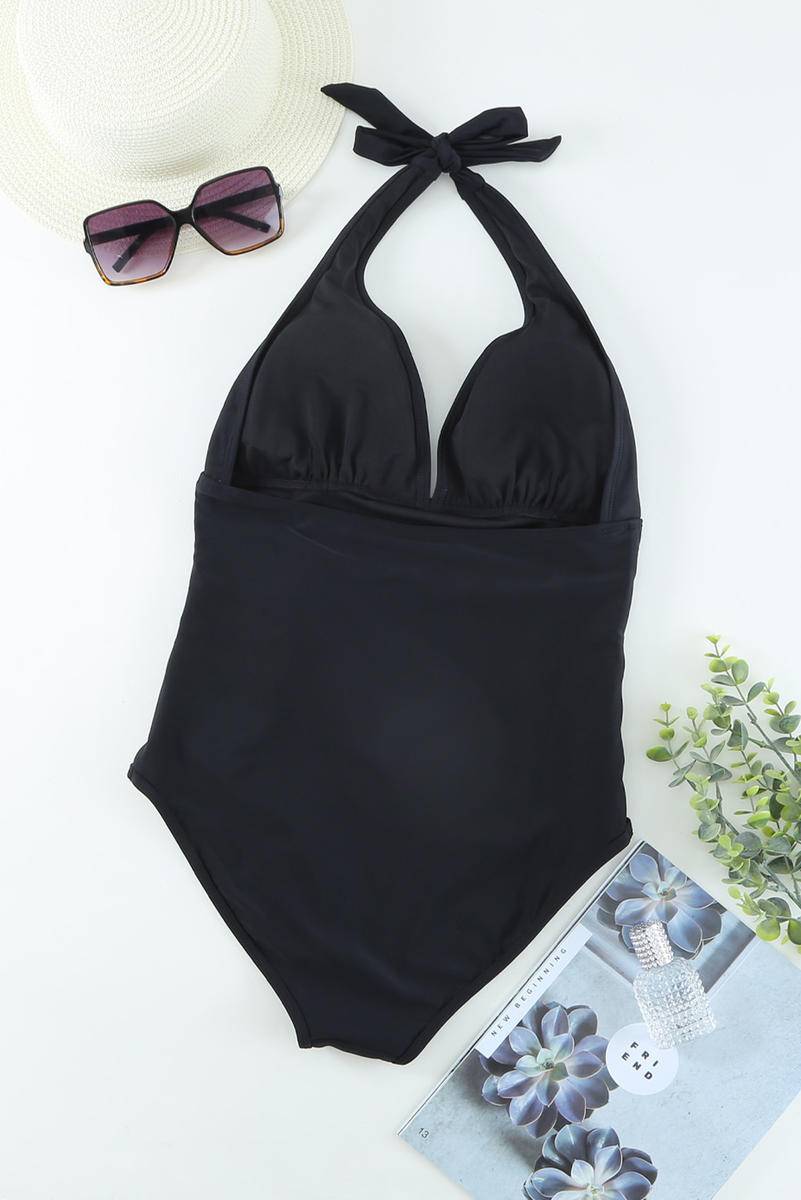 Cut-Out Backless Halter Neck One-Piece Swimwear