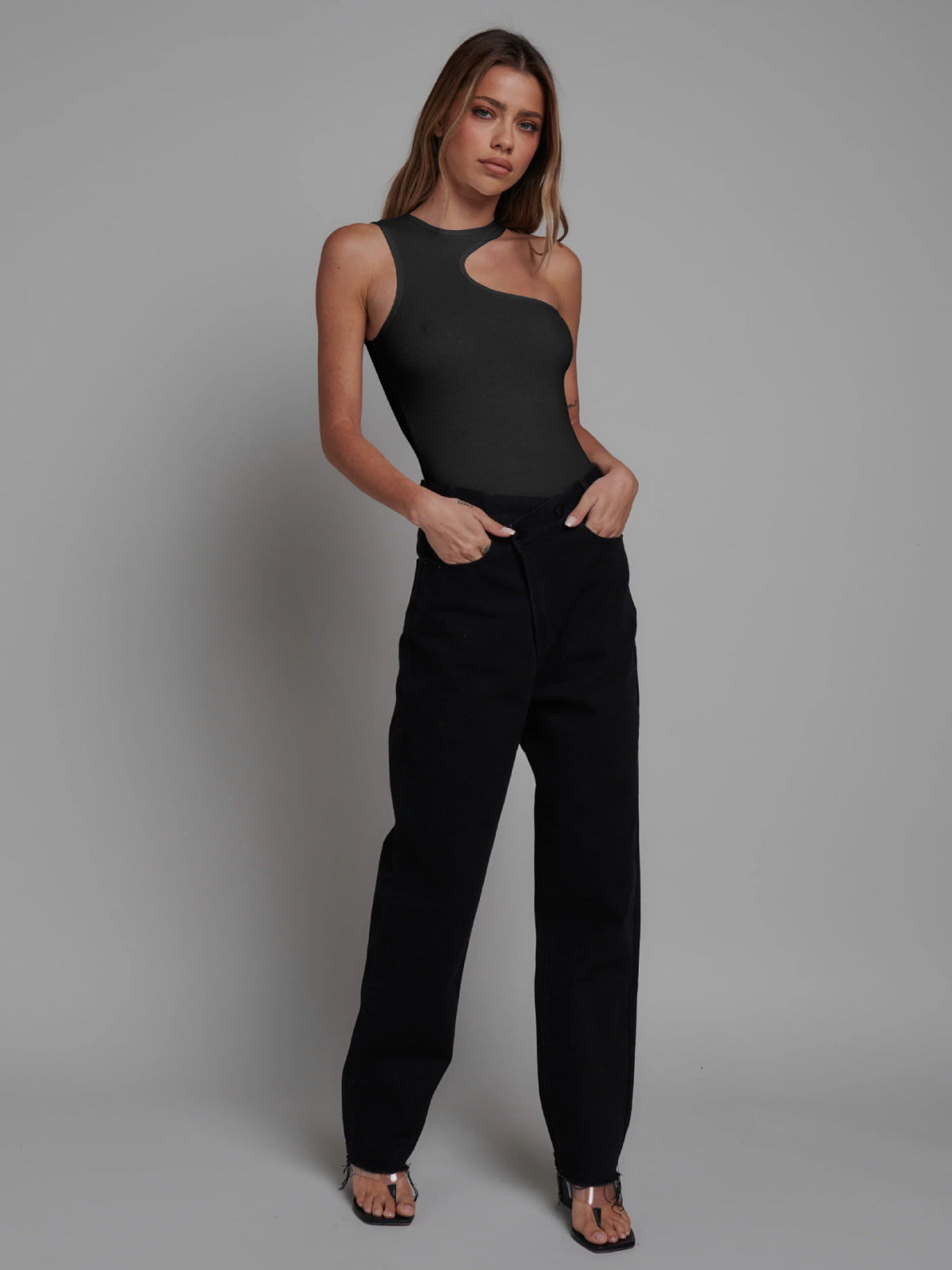 Solid Ribbed Knit Sleeveless Bodysuit