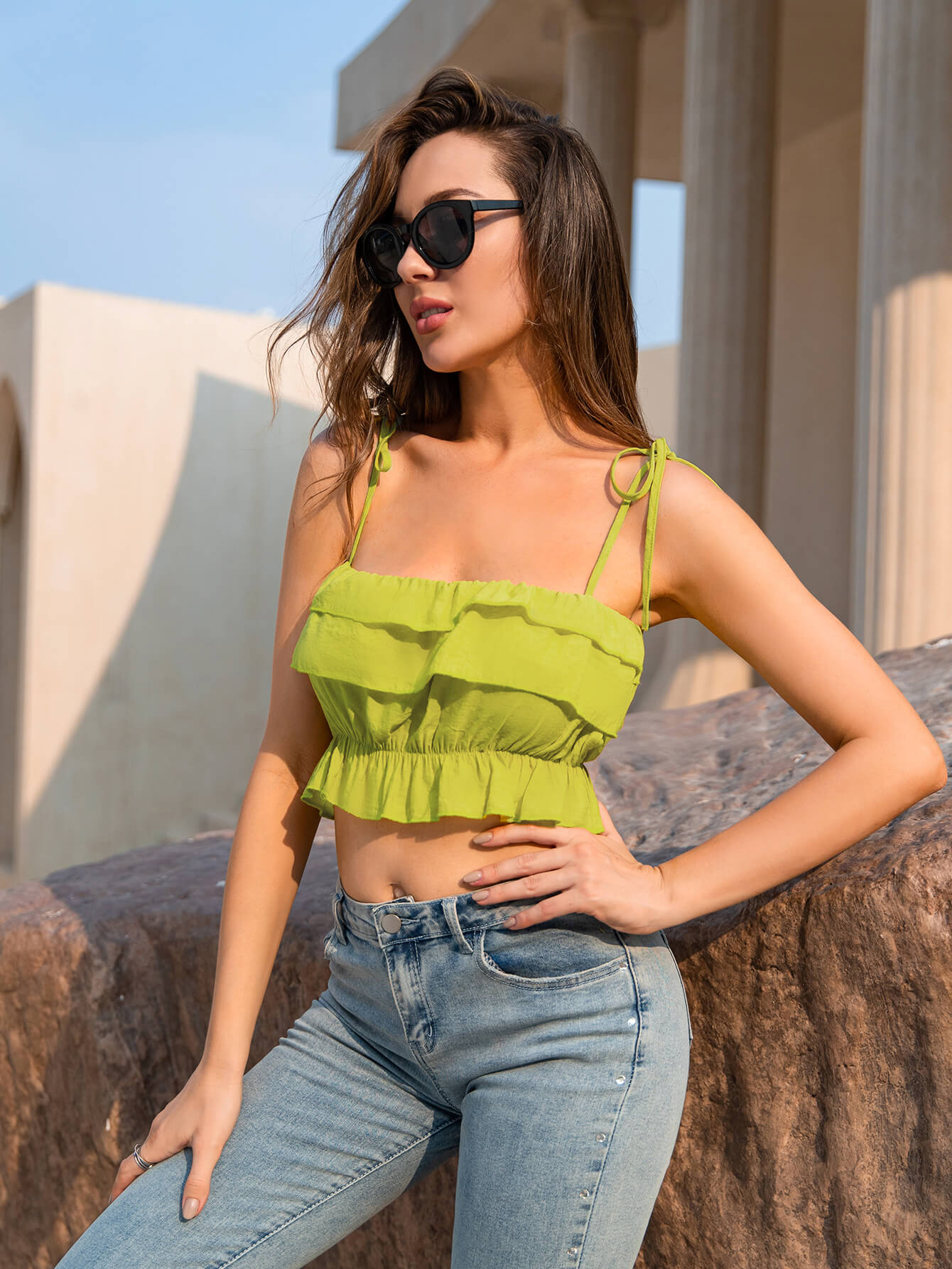 Tie-Shoulder Layered Cropped Cami