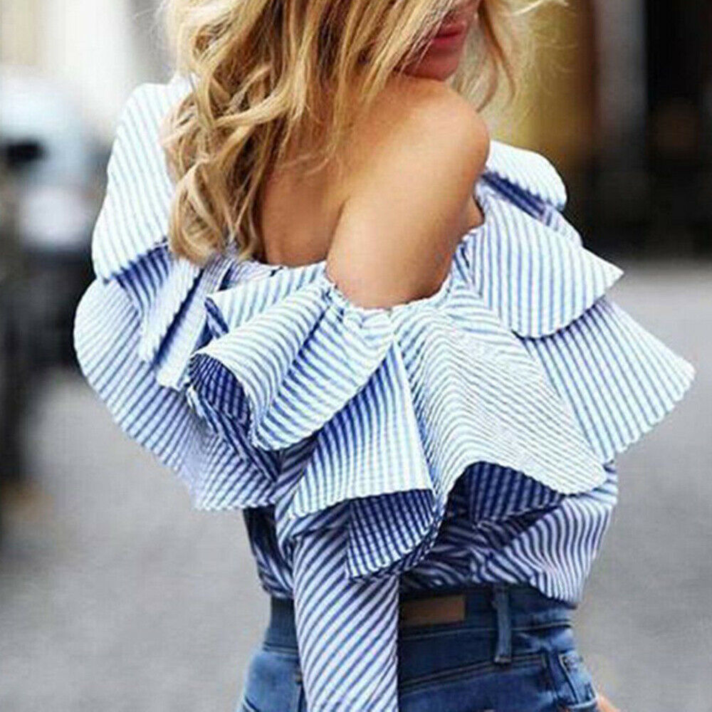 Striped ruffled off shoulder top - Love Me